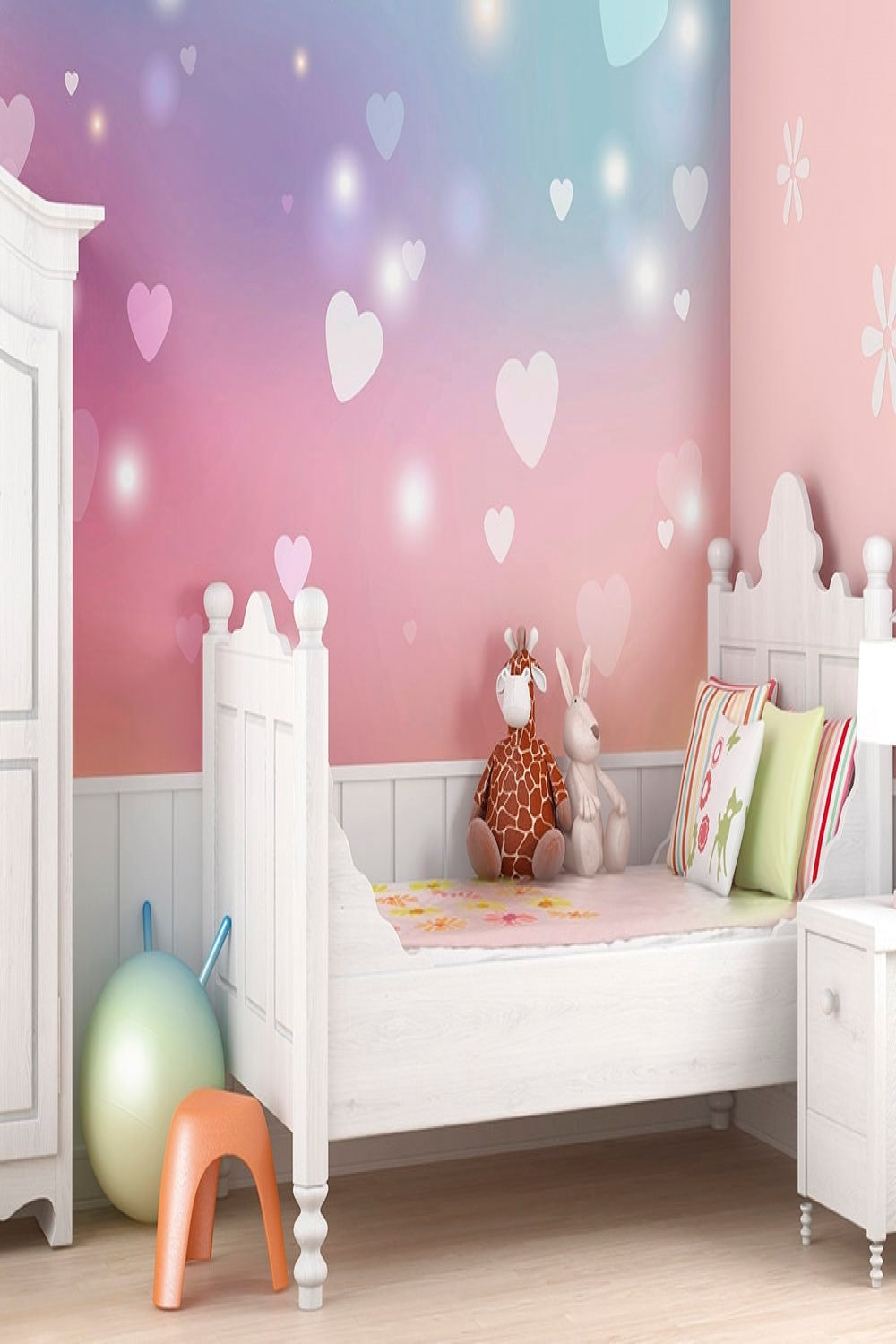 Pink Hearts Wallpaper Mural Girls Bedroom Decor Heart Wall - Etsy