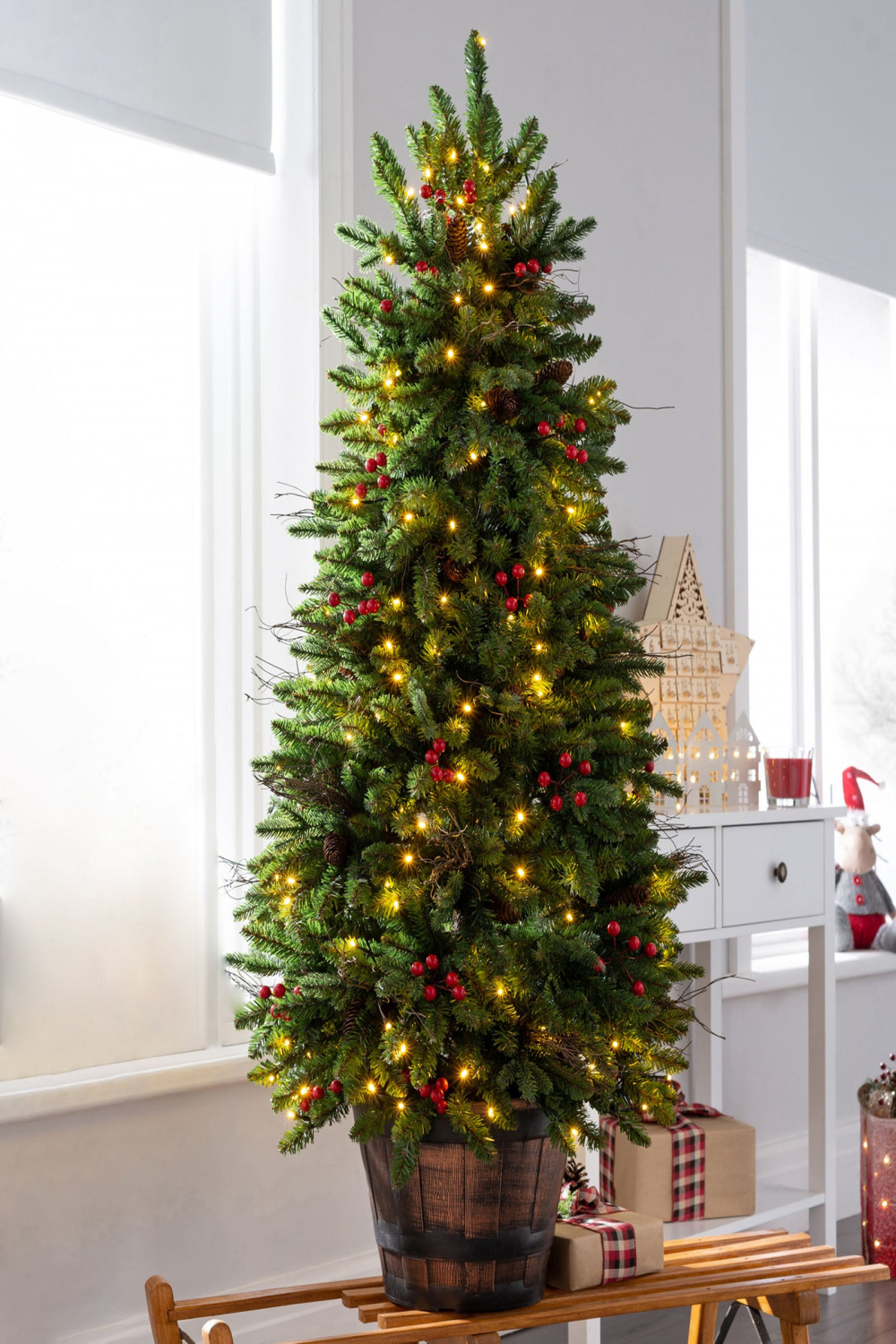 Pre-Lit Pine & Berry Potted Christmas Tree,