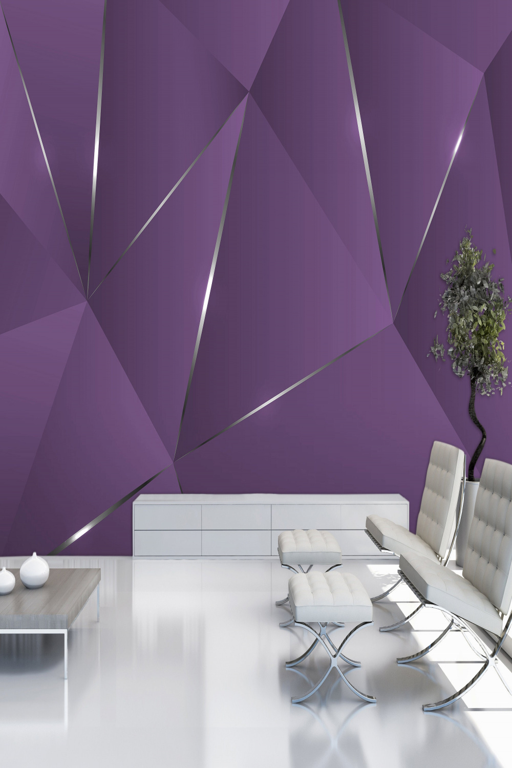 Silver Lines Purple Wallpaper Design Geometric Wallpaper d - Etsy