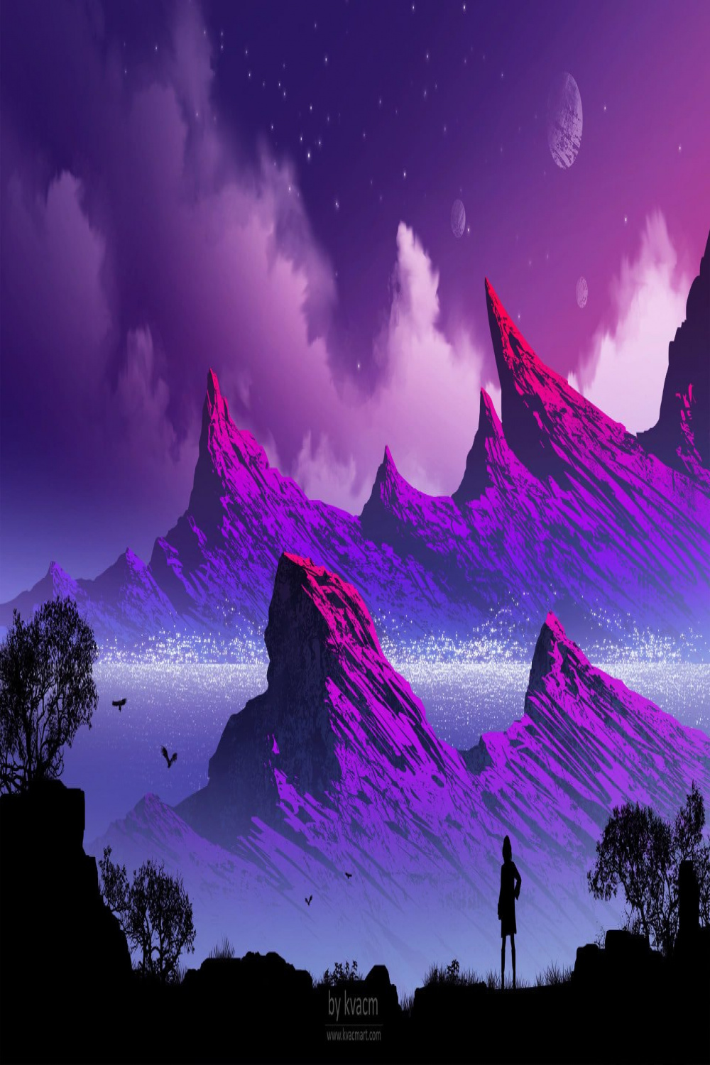 summit painting #illustration #Kvacm fantasy art #mountains purple