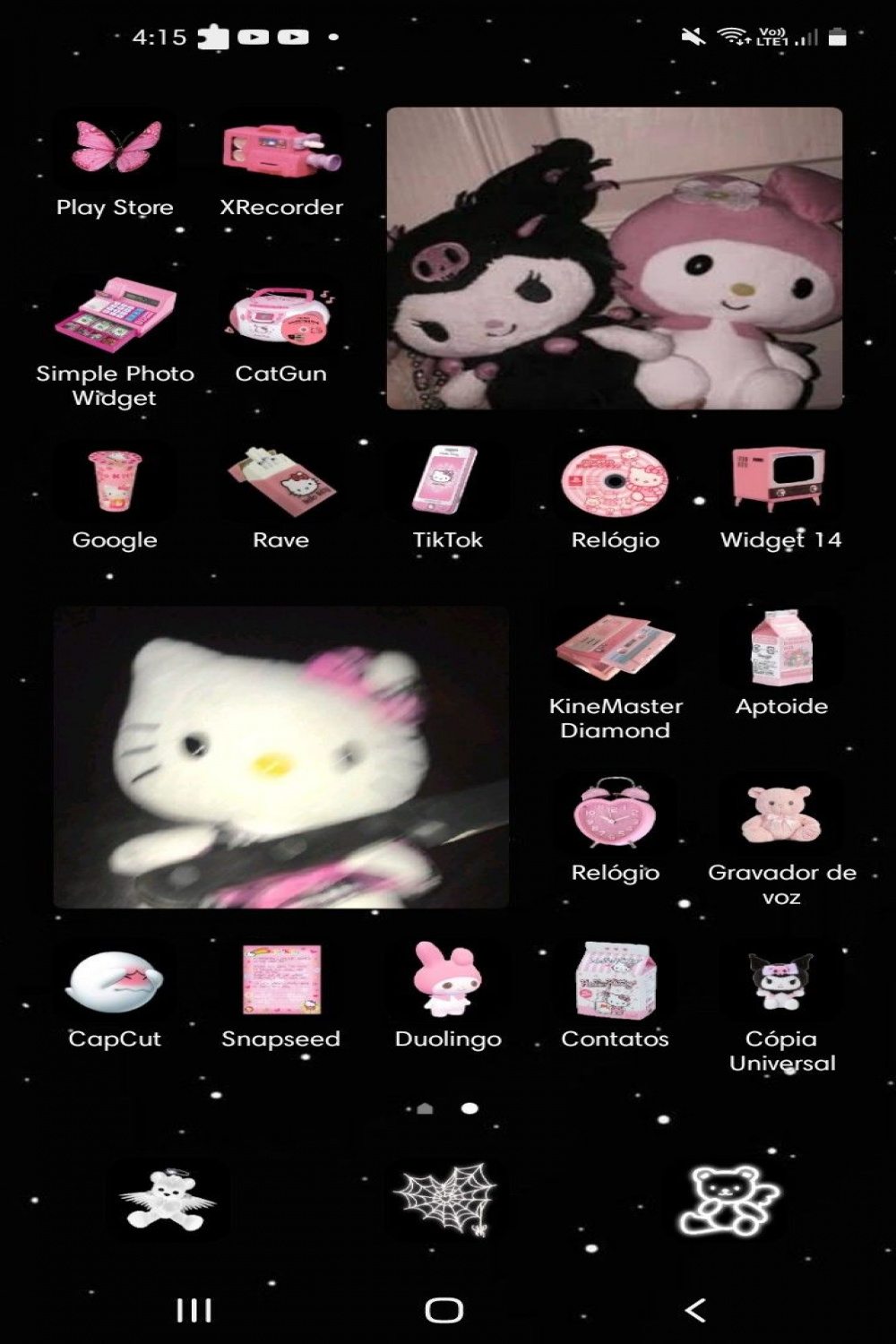 tela inicial hello kitty widgets e icons