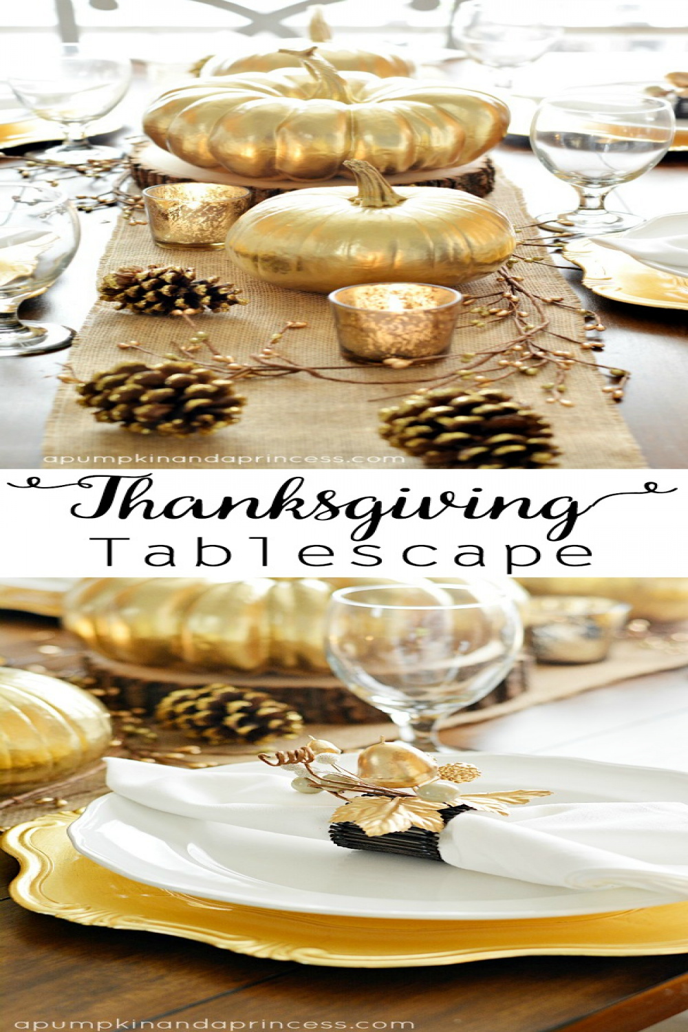 Thanksgiving Inspired Gold Table Decor Dinner Party - A Pumpkin