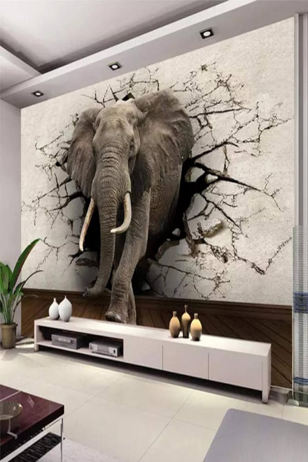 TIANZXS Customised D Broken Wall Elephant Rhino Photo Wallpaper