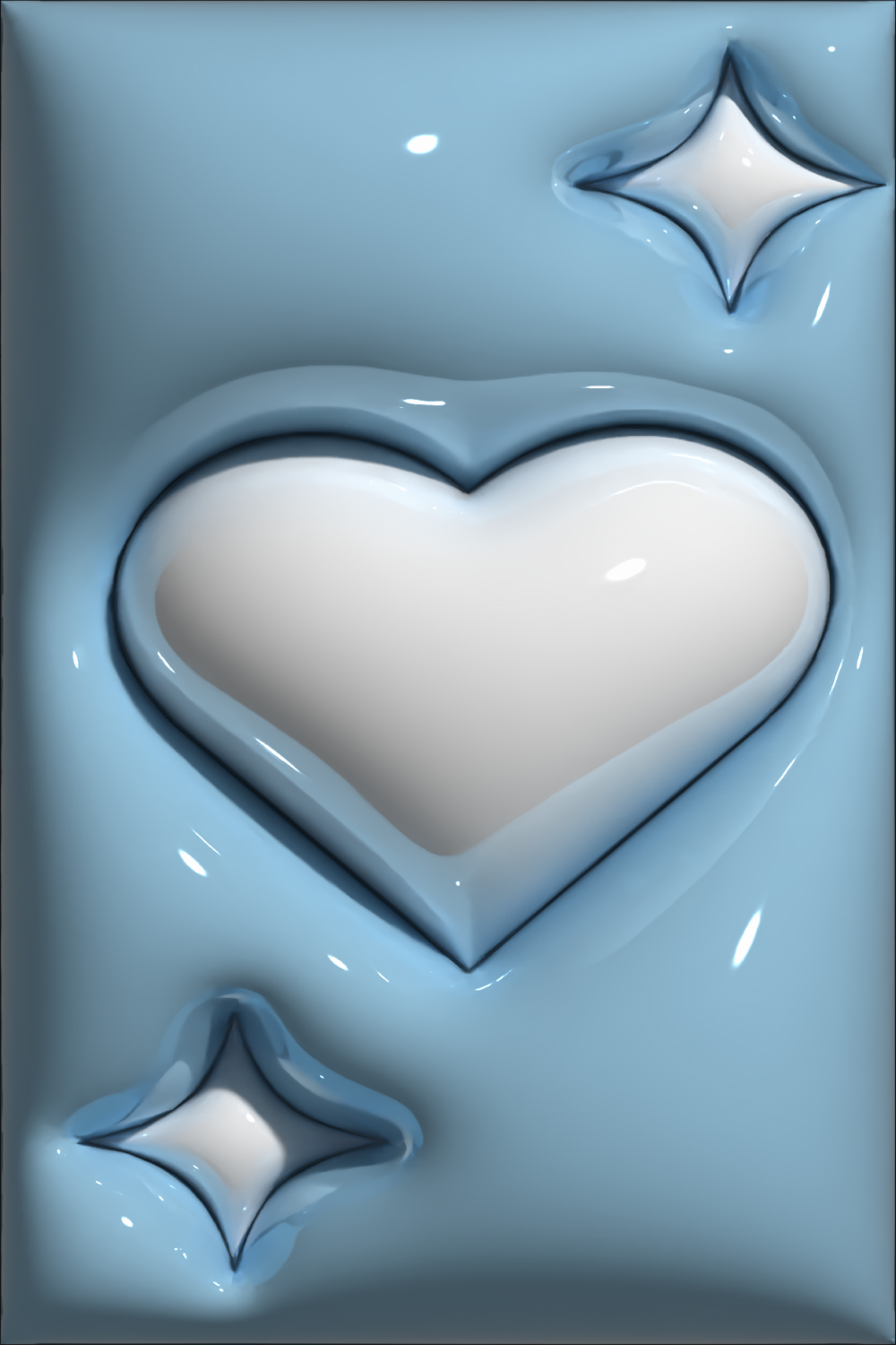 White heart on blue background slime background with stars in