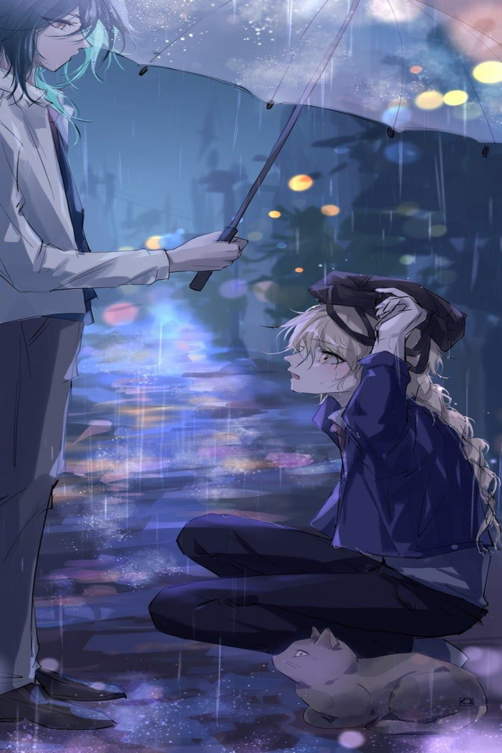 Xiaother) Xiao finding a stray Aether under the rain: GenshinGays