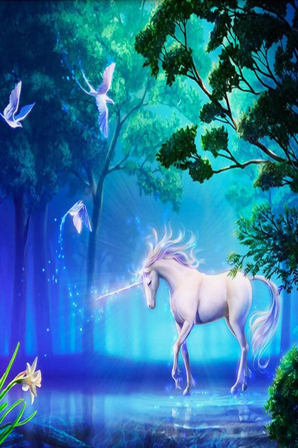 ZCLCHQ Photo Wallpaper D Blue & Unicorn Wall Painting Wallpaper D  Wallpaper Living Room Bedroom TV Background Wall Decoration Size: W 50 cm  x H