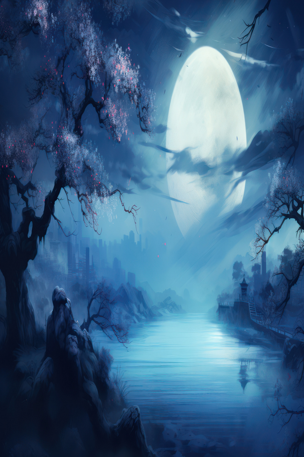 Blue Japanese Painting AI Generated K Wallpaper - Pixground