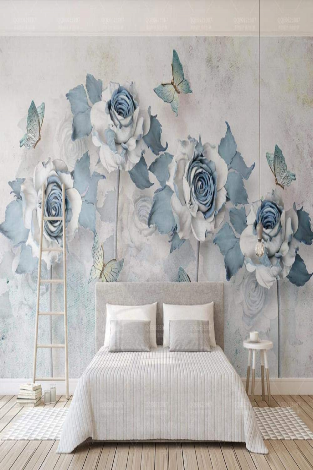 Photo Wallpaper D Wallpaper Light Blue Flowers Butterfly Modern Wallpaper  Non-Woven Wallpaper D Effect Wall Decoration Wall Wallpaper