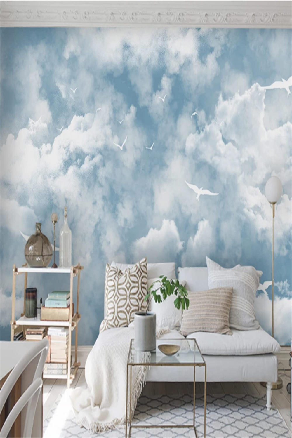 Photo Wallpaper Painting D White Cloud Wall Mural, Blue Sky Wall  Wallpaper,  x  cm, Self-Adhesive Murals, Modern Wall Decoration,  Living Room,