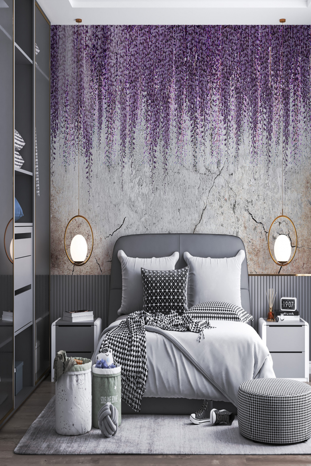 Wisteria Hanging Purple Flowers Wallpaper Mural Bedroom Wall - Etsy