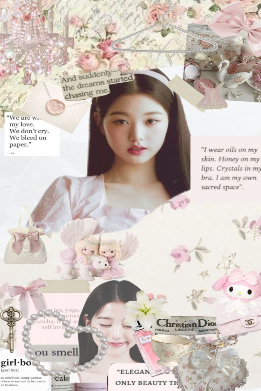 wonyoung #ive #wallpaper #coquette #lace #collage #mymelody